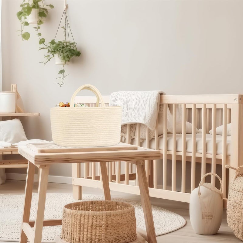 JUNBOLE Diaper Caddy Organizer Cotton Rope Baby Basket Nursery Storage and Portable Tote Bag for Car Ideal Baby Shower Gifts and Registry Must-Have for Newborn Essentials Large beige - Image 5